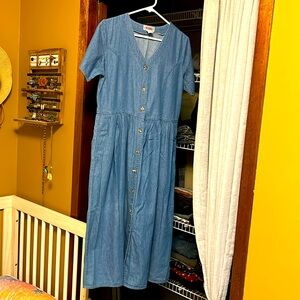 Vintage Fads Short Sleeve Long Denim Dress